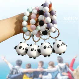 Party Supplies New cartoon cute Panda hand string key ring PVC silicone beaded bracelet bear doll keys rings