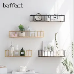 Wooden Iron Wall Shelf Mounted Storage Rack Organizer For Bedroom Kitchen Home Decor Kid Room DIY Decorative wall shelf Y200429