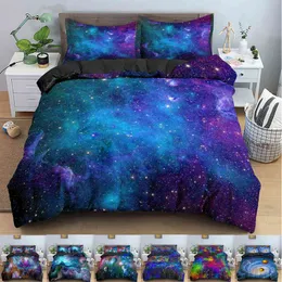 Galaxy Space Bedding Set 3D Universe Duvet Coverサイケデリックキルトとジッパークイーンダブル掛け布団セットキッズギフト