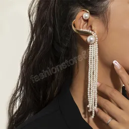 Moda Temperamento Longo Clipe Brincos Ear Gancho Imitação Pérola Sem Perfurcadas Cadeia Mulheres Meninas Casamento Jóias