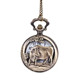 10pcs watches Large hollowed out antique pocket watch bronze twelve Chinese Zodiac ox classic nostalgia