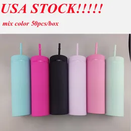 Local warehouse!!!Acrylic skinny tumbler 16oz Matte Colored straight Tumblers Double Wall Plastic Tumblers Vinyl Customizable DIY Gifts USA STOCK