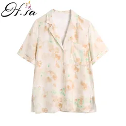 Botões florais da moda HSA Camisa de blusa solta Turn Down Tops Tops casuais senhoras mulheres mulheres de manga curta BLUSAS FLORAL 210716