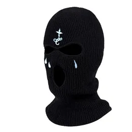 Winter Balaclava Hat 3-Hole Knitted Full Face Cover Ski Neck Gaiter Warm Knit Beanie for Outdoor Sports Cross Embroidery Ski Mas GC1539