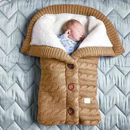 Höst- och vintervagn Baby Sleeping Bag Outdoor Button Baby Sticked Sleeping Bag Wool Borstad och tjock Babys filt