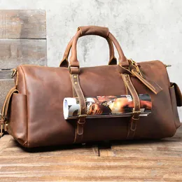 Duffel Taschen Luufan Vintage Männer Echtes Leder Reise Frauen Duffle 50 cm Große Größe Gepäck BGS Für Männliche HandbagDuffel