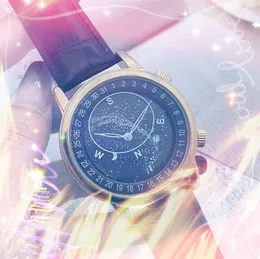 Sky Blue Starry Automatische Datum Herrenuhren Luxus Mode Herren Leder Stahlgürtel Quarzwerk Männliche Zeit Hochwertige Chronographenuhr Armbanduhren Geschenke