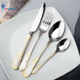UPSPIRIT 4 16 24Pcs Gold Stainless Steel Cutlery Set Fork Spoons Knife Silverware Kit Luxury Tableware Dinnerware For Home 220307