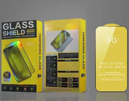 9D-Displayschutzfolie aus gehärtetem Glas, vollständige Abdeckung für iPhone 14 13 12 11 Pro Max X XS XR 6 7 8 Plus mit Einzelhandelsverpackung