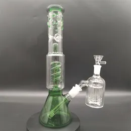 12 pollici verde narghilè in vetro bong dabber rig riciclatore tubi acqua bong set di tubi di fumo