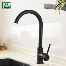 FLG Kitchen Faucet Cold and Hot Water Tap Black Color Rotating Copper Kitchen Sink Faucets Brass Taps Kitchen Mixer AEG974-33B T200424