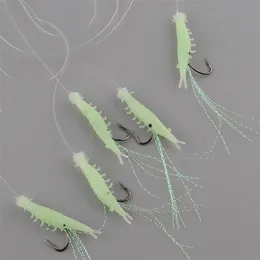 5pcs 12cm Soft Rigs Fishing Lure Glow In The Dark Luminous Shrimp Bait Jigs Lure Soft Worm Fake Lure Baits Lures Set 220726