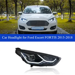 フォードエスコートのカーヘッドライトLEDヘッドライトアセンブリ2015-2018 Fortis DRLターンシグナルデュアルビームレンズオートアクセサリーランプ