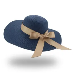 Cappello Cappelli per donna Cappello da spiaggia Cappellino da sole Berretto da donna a tesa larga 11cm Fascia solida Bowknot Cupola di lusso Cappello estivo da donna Chapeau Femme Nuovo