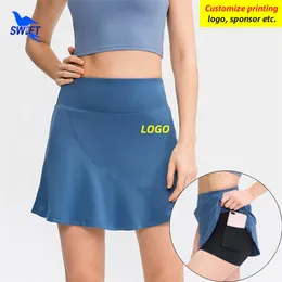 Personalize as saias de tênis femininas com shorts Quick Dry Athletic Yoga Solid Gym Fitness High Sportswear Clayts 220704