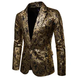 Men's Golden Floral Blazers Business Casual Suit Wedding Dress Gold Blazer 220801