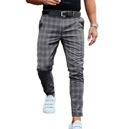 2022 Spring Fashion Plaid Printed Pencil Pants For Men Vintage Mid midje Button Pants Man Summer Casual Long Pants Streetwear L220726