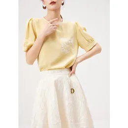 Camiseta de mujer Diseño de alta calidad 2022 THOCHA Mujeres Apliques de seda natural Tees Top de calle Top de verano