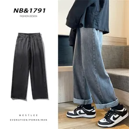 Spring Men's Denim Deleleg Pants Streetwear Korean Gradient Gradient Baggy dżinsy męskie ubrania marki czarny niebieski 220813