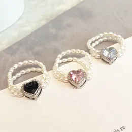 Doppelschichtiger Perlenring für Frauen, elastisches Seil, Liebe, Strass, Fingerring, Vintage-Party-Schmuck, Hochzeitszubehör, Geschenke