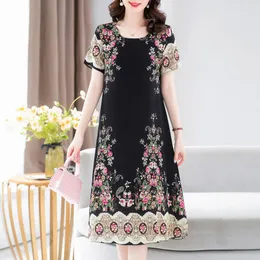 Sommer Kleid Für Lange Vintage Lose Frauen Elegante Kurzarm Casual O neck es Druck Frau Kleidung 220713