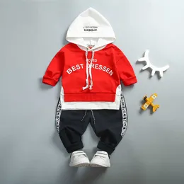 Одежда из 2 предметов для маленьких мальчиков, пальто с капюшоном и буквами с длинными рукавами, футболка, брюки, Sets45pu