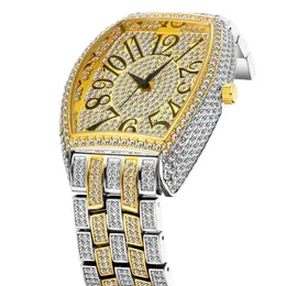 New Diamond Quartz Watch Men Luxury Arabic Number 시계 남성 큰 다이얼 방수 쿼츠 손목 시계 힙합 보석 선물