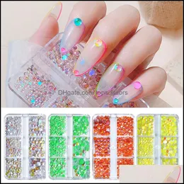 Nagelkonstdekorationer salonghälsa skönhet mcha diy smycken set sjöjungfru runda glas kristallpärlor ab 3d naglar strass flatback akryl