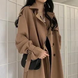 Casacos de trincheira feminina Mulheres Windbreaker grande desgaste solto e fino Longo longo Longo Spring outono 2022 preto