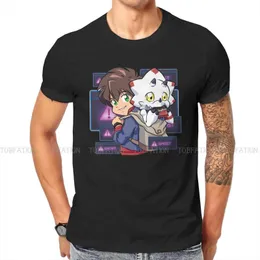 Men's T-Shirts Digital Monster Manga Est TShirt For Men Hiro And Gammamon Classic Round Neck Pure Cotton T Shirt Distinctive Birthday GiftsM