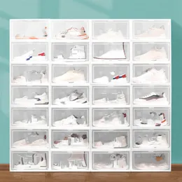 Tomt plast Transparent förtjockna sko racklådor Fällbara förvaringslådor visar överlagrade kombinerade skor containrar skåpslådor