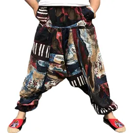 Baggy Cotton Linen Mens Harem Hip Hop Wide Leg Trousers Casual Loose Vintage Nepal Style Pants Pantalon Hombre 220705