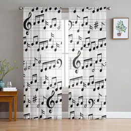 Curtain & Drapes Staff Tab Music Note Black White Tulle Sheer Window Curtains For Living Room The Bedroom Modern Voile Organza DrapesCurtain