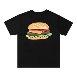 Japanische Designer-T-Shirts Brief und Burgerdruck Streetwear großgröße kurzärmeliges T-Shirt für Männer Frauen Tees