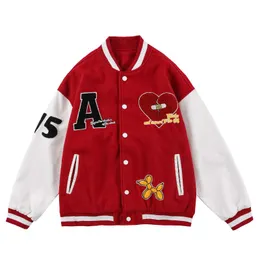 Herrjackor Hip Hop Letter Love Flockning Baseballjacka Kappa Kontrastsömmar Ytterkläder Streetwear Toppar Herr Kvinnor Varsity