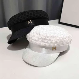 2021 New Brand Spring e Fall Beret Seersucker Breathable Marine Hat Outdoor elegante viseira captura chapéus para mulheres J220722