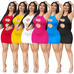 Wholesale Sexy Backless Dresses Summer Women Hollow Out Dress 2XL Solid Bodycon Bandage Mini Skirt Hip Package dress Party Night Club Wear Bulk 7245