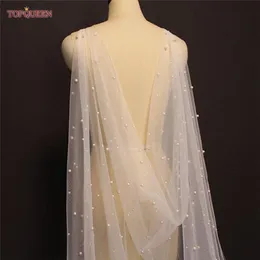 Wraps & Jackets G41 Bridal Cape Veil With Pearls Shawl Bolero Capes For Dress Bride Tulle Summer