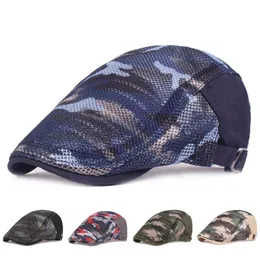 Berets Men Women Camouflage Duckbill Beret Cap Hollow Breatable Mesh Gatsby Cabbie Sboy Sboy Driving Hatberets Flat