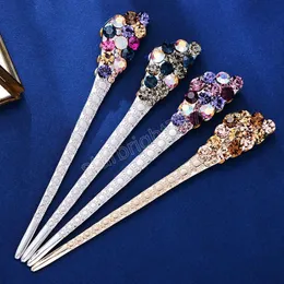 Fashion Rhinestone Hair Stick for Women Luxuy Crystal Metal Chopstick Hairpin Ladies Hair Accessories Jewelry Gift