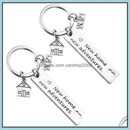 Keychains Fashion Accessories Stainless Steel Housewarming Keychain Pendant Family Love Creative House Lage Decoration Key Ring 12X50Mm Whol