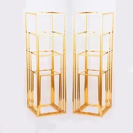 Party Decoration 4pcs/set Electroplated Gold Wrought Iron Rectangular Frame Wedding Supplies Road Lead Artificial Flowers Backdrop StandPart