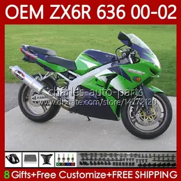 OEM Ciała dla Kawasaki Ninja ZX 636 600CC ZX-600 ZX-6R ZX636 ZX6R 00 01 02 37HC.14 ZX 600 CC 6 R ZX 6R ZX600 Cowling ZX-636 2000 2001 2002 Wtrysk Błękitna błyszcząca nowa Formy