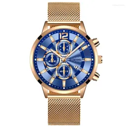 Armbandsur Relogio Masculino Men's Fashion 2022 Casual Calendar Watches Rostfritt stål Mesh Band Watch Men Business Quartz Wrist