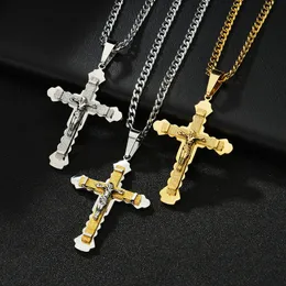 Collier pendentif religieux croix couleur argent/or hommes collier jésus Christ avec chaîne bijoux en acier inoxydable