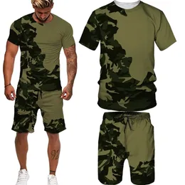 Herrspårar Summer Camouflage Tees/Shorts/Suits Men's T Shirt Shorts Tracksuit Sport Style Outdoor Camping Hunting Casual Mens Clothes 220826