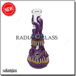 Hopahs Big Mouth Monster 13.7 "3D Bägare Bong Ice Pinches Vintage Look Tall Thick Thick Heady Glass Bongs With Diffused Downstem Bongs Partihandel