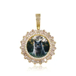 Hip Hop Iced Out Crystal Flower T Square Diamond Zircon Necklace Men and Women DIY Photo Frame Photo Pendant Bling Jewelry