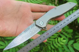 1 Pz R8125 Flipper Coltello Pieghevole VG10 Lama In Acciaio Damasco CNC TC4 Maniglia In Lega di Titanio Cuscinetto A Sfere EDC Coltelli Da Tasca