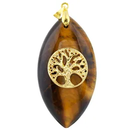 Pendant Necklaces Natural Crystal Stone Horse Eye Shape Gold Color Tree Of Life Fairy Elf Charms For Jewelry Making Necklace AccessoriesPend